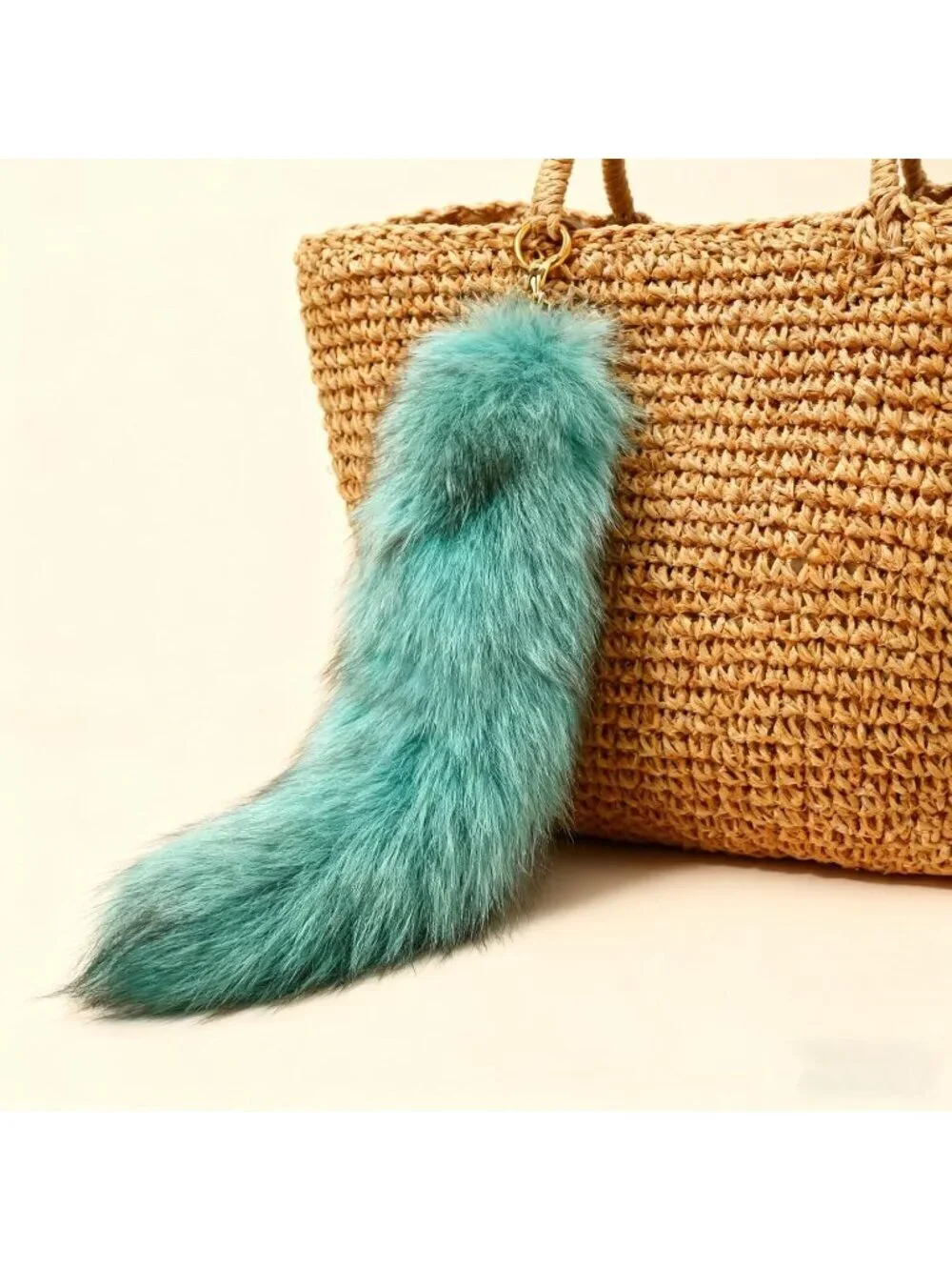 Women's Blue Fluffy Fox Tail Cosplay Keychain Birthday Party Costume Handbag